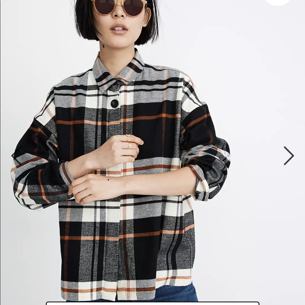 Madewell flannel Bromley shirt black cream terracotta plaid small
